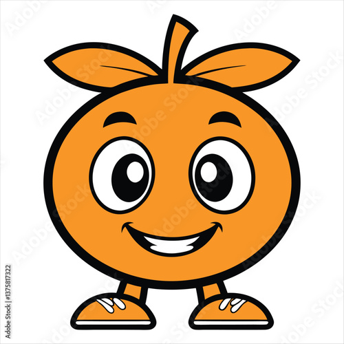 Happy Orange Cartoon Character, Fruit Mascot, Citrus Icon Vector