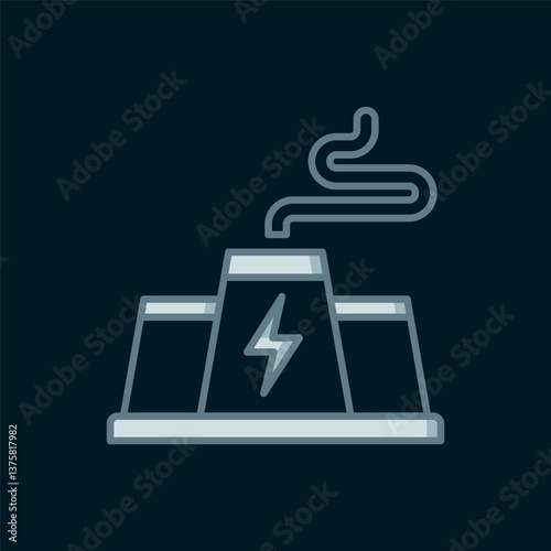 Line Power station plant and factory icon isolated on black background. Energy industrial concept. Flat filled outline style with shadow. Vector