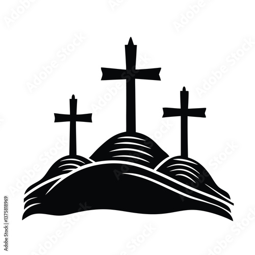 Three Crosses on a Hill vector silhouette