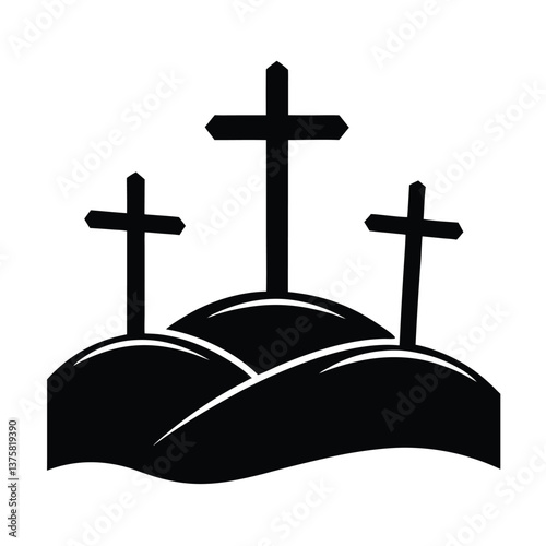 Three Crosses on a Hill vector silhouette