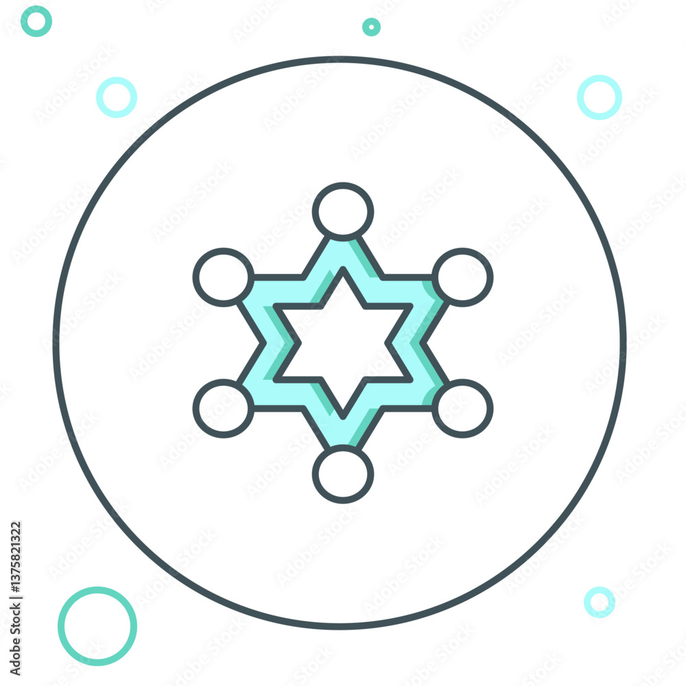 Fotografie Line Hexagram sheriff icon isolated on white background