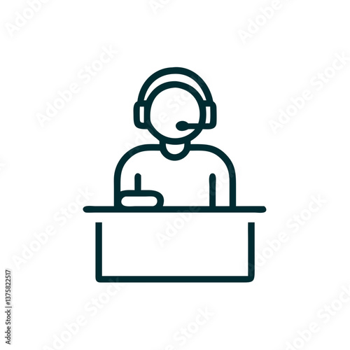 Customer service representative wearing headset at desk  