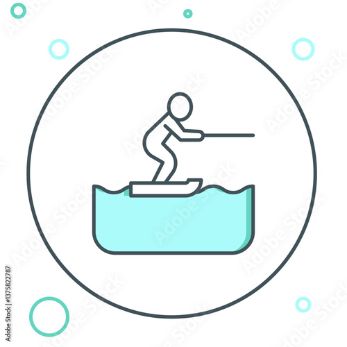 Line Water skiing man icon isolated on white background. Colorful outline concept. Vector