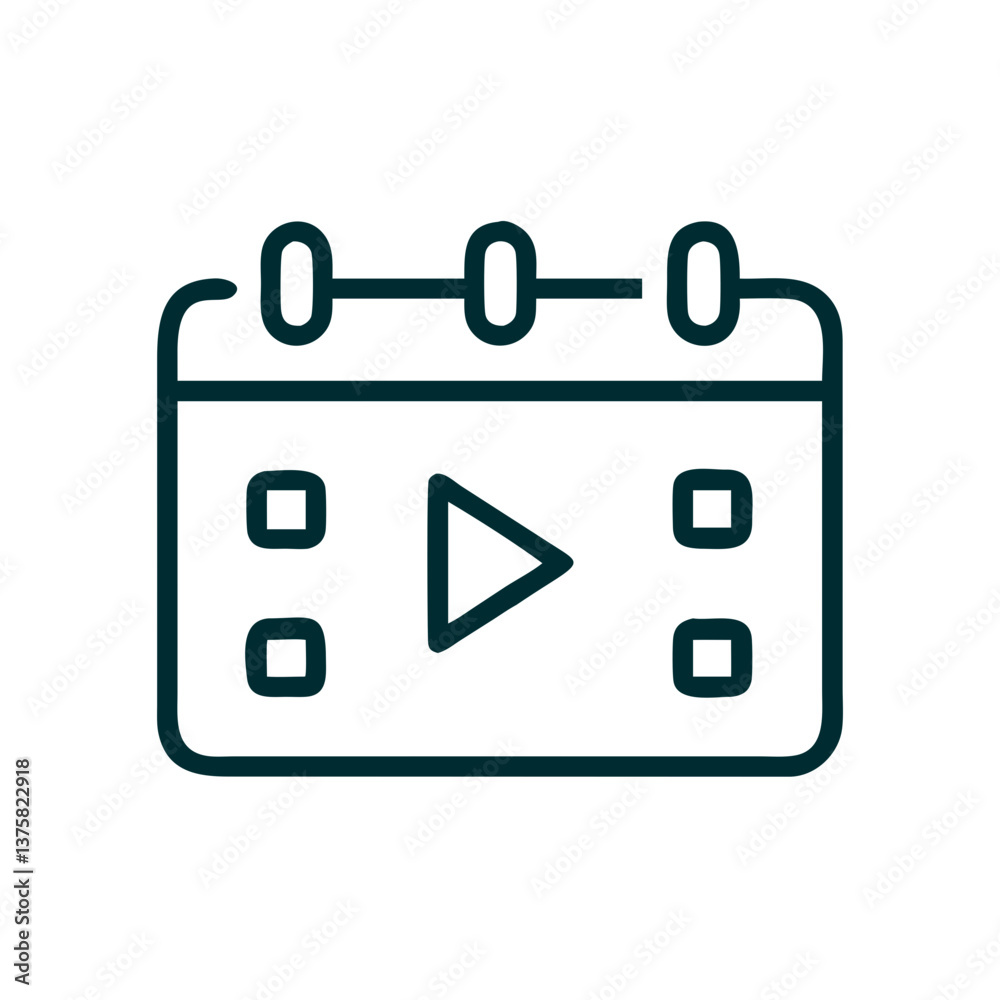 Video playback calendar icon in minimalist style  