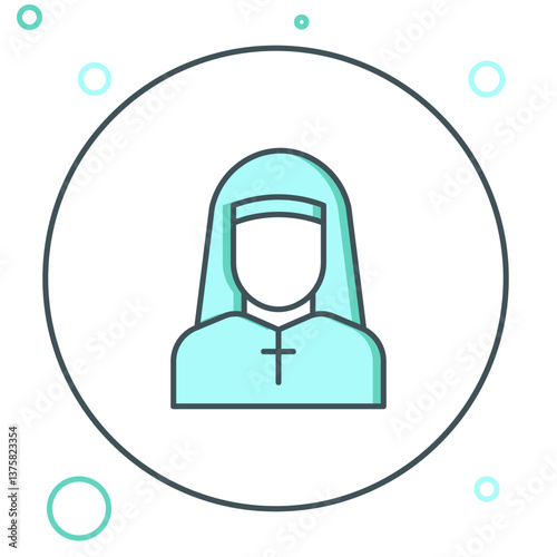 Line Nun icon isolated on white background. Sister of mercy. Colorful outline concept. Vector