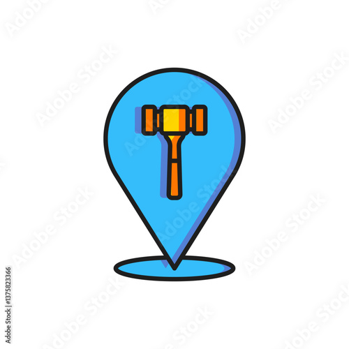 Color Auction hammer icon isolated on white background. Gavel - hammer of judge or auctioneer. Bidding process, deal done. Auction bidding. Flat filled outline style with shadow. Vector