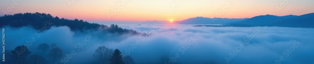 Softly glowing blue mist rises from a serene landscape at dawn , light blue abstract background, fog, gentle Softly glowing blue mist rises from a serene landscape at dawn , light blue abstract background, fog, gentle