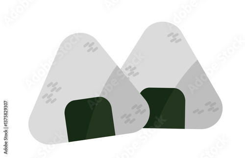  Japanese Onigiri Rice Balls. Traditional Asian Snack in a Minimalist Vector Style.