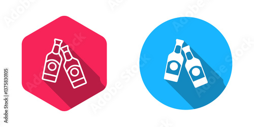 Filled and outline Beer bottle icon isolated with long shadow background. Vector