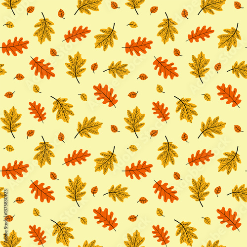 Seamless autumn pattern with leaves, acorns, berries. Rain, Vector