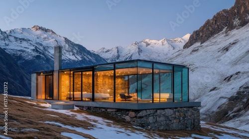 Modern glass house in the mountains with breathtaking views.