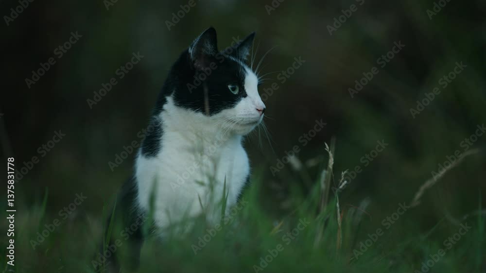 Beautiful domestic pet cat outside in long grass Beautiful domestic pet cat outside in long grass