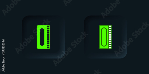 Green Harmonica icon isolated on black background. Musical instrument. Black square button. Vector
