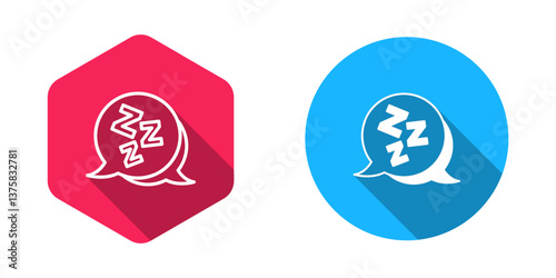 Filled and outline Sleepy icon isolated with long shadow background. Sleepy zzz talk bubble. Vector