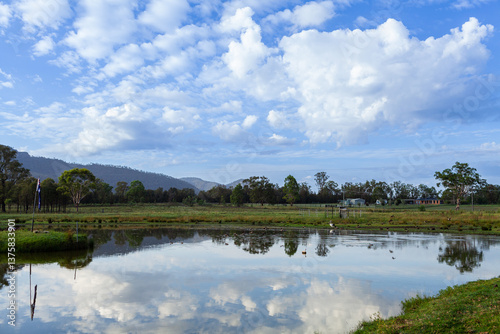 The dam at broke in rural farm paddock