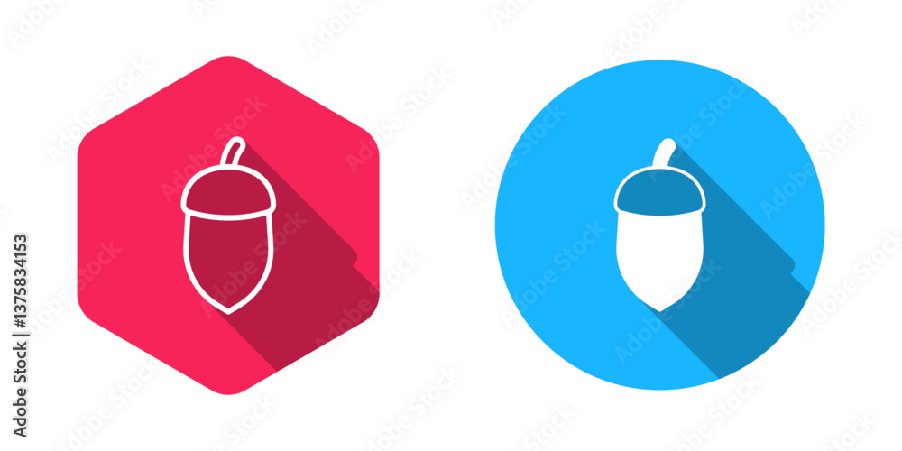 Filled and outline Acorn icon isolated with long shadow background. Vector Filled and outline Acorn icon isolated with long shadow background. Vector