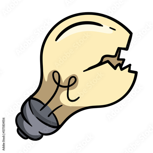 Broken lamp. Household appliances recycling. Vector hand drawn illustration isolated on white background. Image for print, icon, banner, flyer