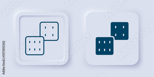 Filled and outline Game dice icon isolated on grey background. Casino gambling. Square button. Vector