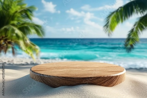 Wallpaper Mural Wooden pedestal with free space for your decoration on tropical summer sand beach Torontodigital.ca