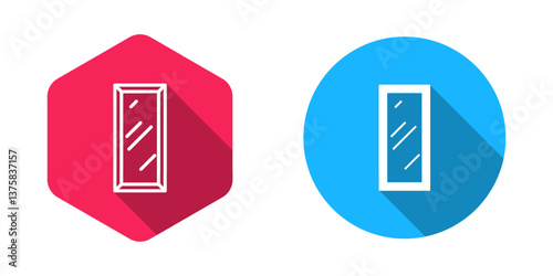 Filled and outline Big full length mirror for bedroom, shops, backstage icon isolated with long shadow background. Vector
