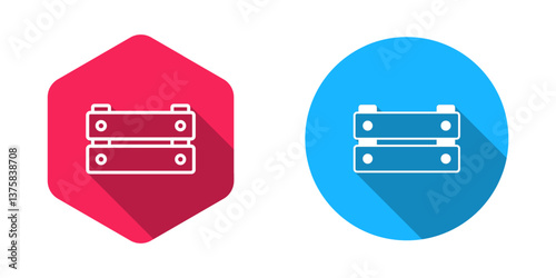 Filled and outline Wooden box icon isolated with long shadow background. Grocery basket, storehouse crate. Empty wooden container for vegetables, products. Vector