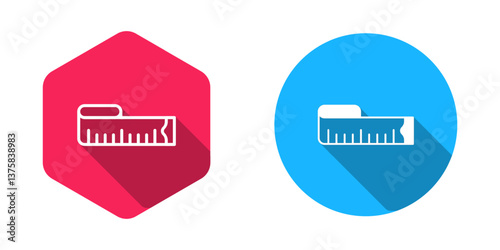 Filled and outline Tape measure icon isolated with long shadow background. Measuring tape. Vector