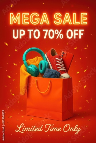 Holiday Mega Sale Poster with Party Wear and Champagne – Generate AI