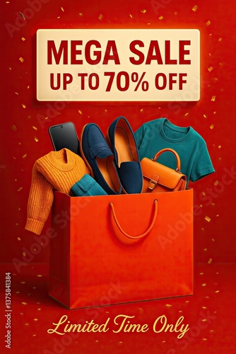 Holiday Mega Sale Poster with Party Wear and Champagne – Generate AI