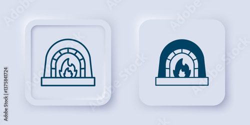 Filled and outline Blacksmith oven icon isolated on grey background. Square button. Vector