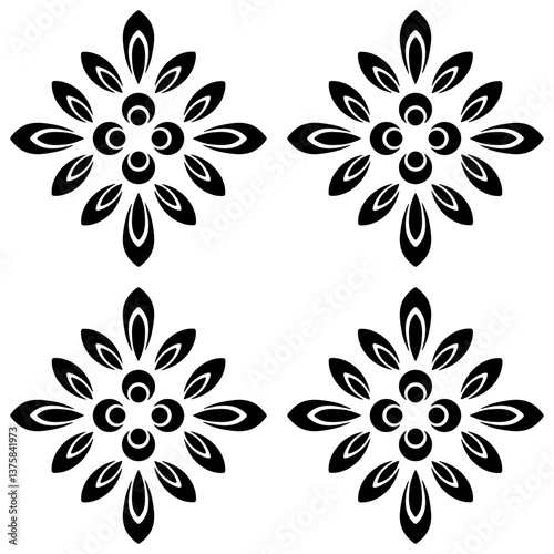 Vector stencils with abstract floral pattern. Black square ethnic seamless pattern. Simple flowers on white background. Monochrome folklore plant background. Decorative floral ornament for laser cut