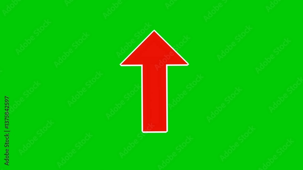 Upside Arrow sign symbol animation motion graphics on green screen background, red color with line out animated video