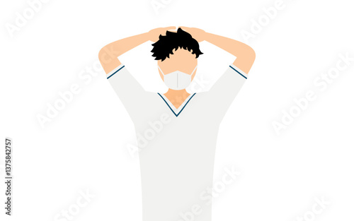 Simple illustration of a male nurse with dark hair, hands folded behind his head
