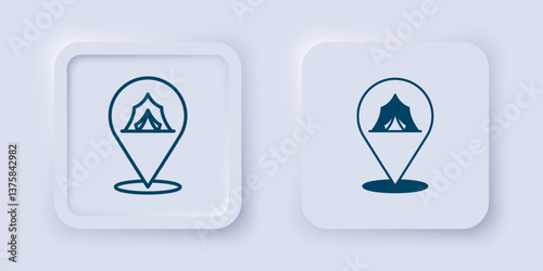 Filled and outline Circus tent icon isolated on grey background. Carnival camping tent. Amusement park. Square button. Vector