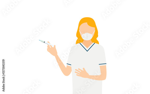 Simple illustration of a blonde female nurse giving an injection