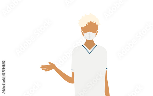 Simple illustration of a platinum blonde female nurse speaking