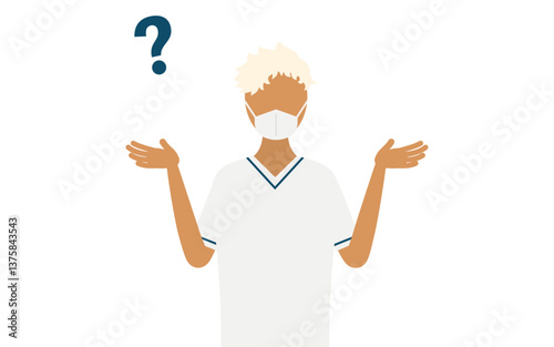 Simple illustration of a platinum blonde female nurse questioning