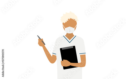 Simple illustration of a platinum blonde female nurse taking a record