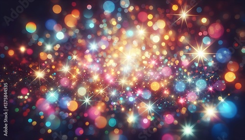Glowing rainbow bokeh lights creating a soft, whimsical and ethereal effect.