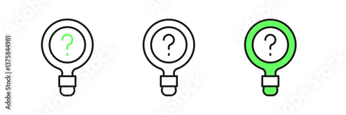 Set line Unknown search icon isolated on white background. Magnifying glass and question mark. Vector