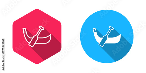 Filled and outline Gondola boat italy venice icon isolated with long shadow background. Tourism rowing transport romantic. Vector