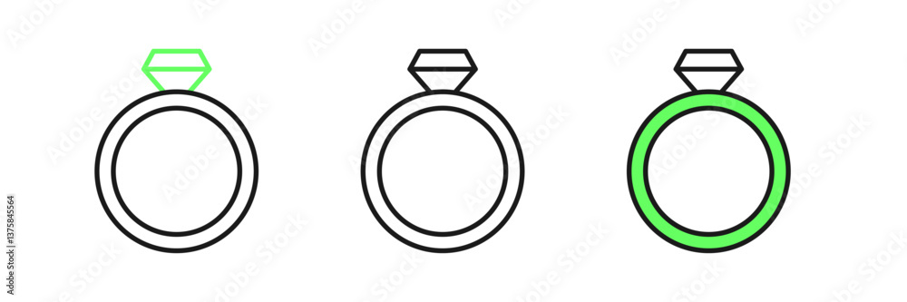 Set line Diamond engagement ring icon isolated on white background. Vector Set line Diamond engagement ring icon isolated on white background. Vector