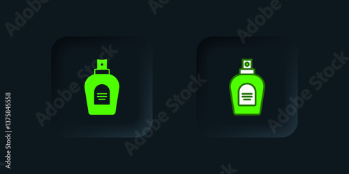 Green Perfume icon isolated on black background. Black square button. Vector