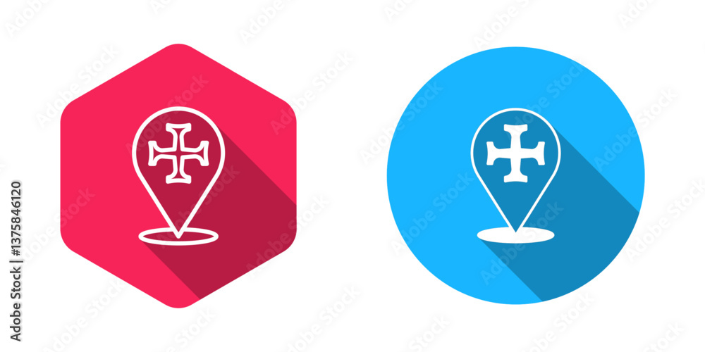 Filled and outline Crusade icon isolated with long shadow background. Vector Filled and outline Crusade icon isolated with long shadow background. Vector