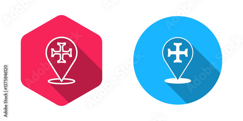 Filled and outline Crusade icon isolated with long shadow background. Vector