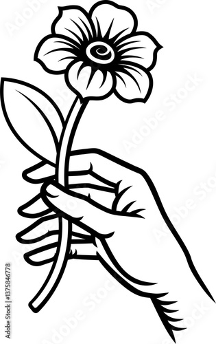 Hand Holding Flower Vintage...