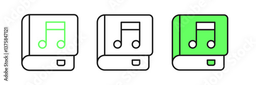 Set line Audio book icon isolated on white background. Musical note with book. Audio guide sign. Online learning concept. Vector