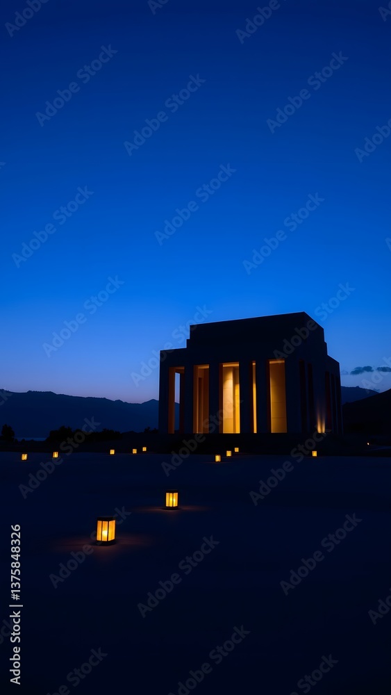 Obraz premium Twilight Architectural Monument Against Cobalt Sky