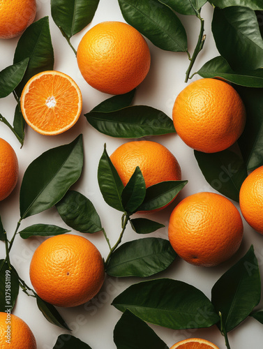 Juicy orange with vibrant green leaves on a pure white background. High-quality product photography highlighting freshness, perfect for packaging, ads, and health or citrus-themed branding.