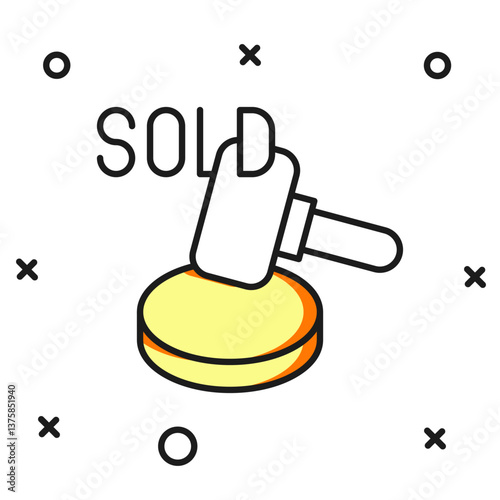 Filled outline Auction hammer icon isolated on white background. Gavel - hammer of judge or auctioneer. Bidding process, deal done. Auction bidding. Flat filled outline style with shadow. Vector