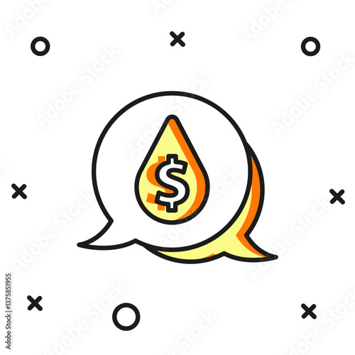 Filled outline Oil drop with dollar symbol icon isolated on white background. Oil price. Oil and petroleum industry. Flat filled outline style with shadow. Vector